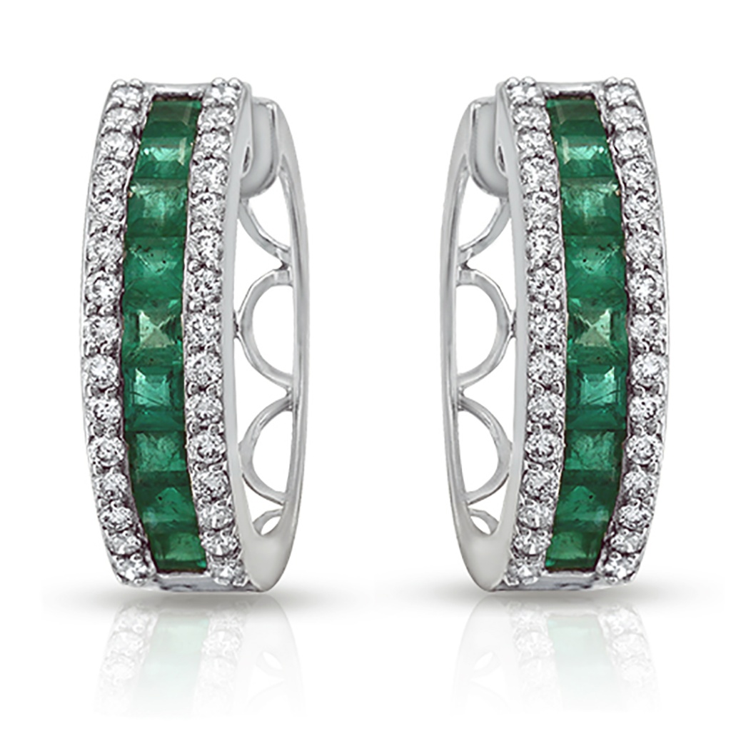 0.98 Ct Emerald & 0.34 Ct Diamonds 14k Earrings